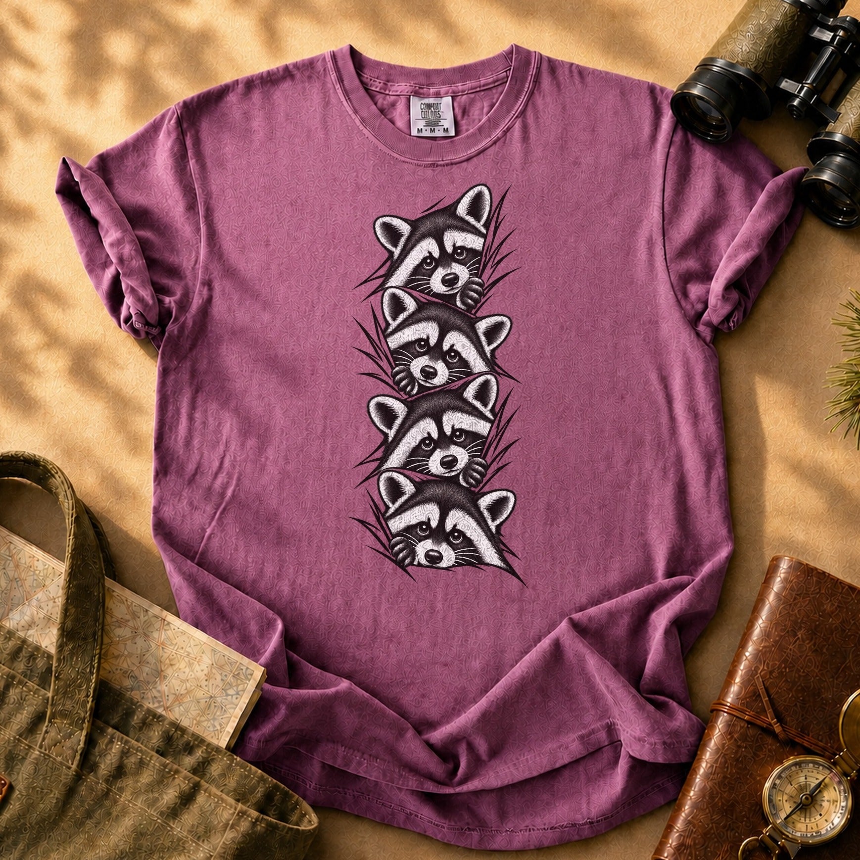 Curious Locals Raccoon Tee - Berry
