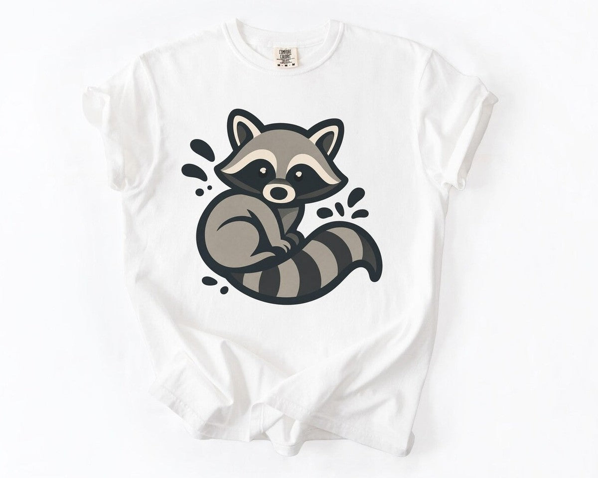 Cute Raccoon Graphic T-Shirt - White
