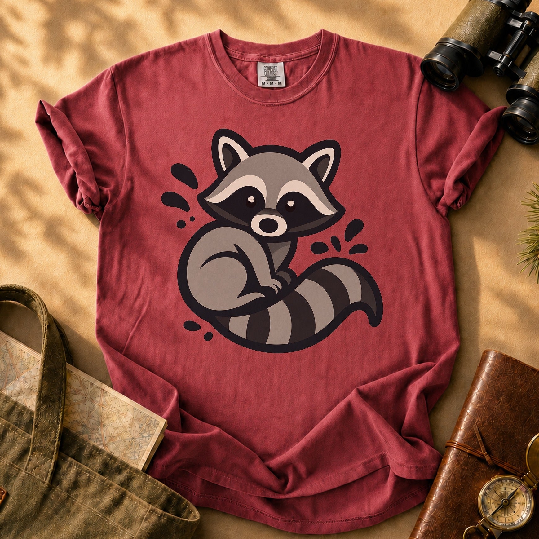 Cute Raccoon Graphic Tee - Brick