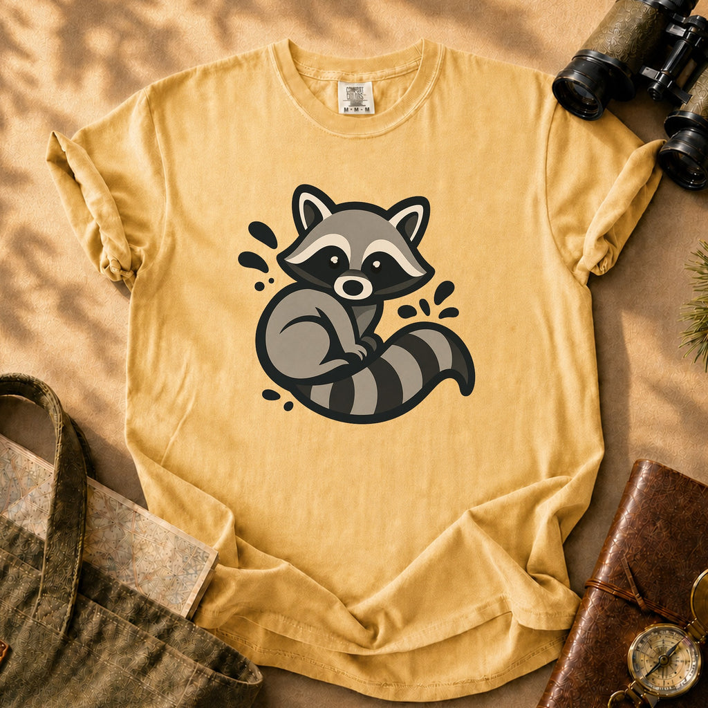 Cute Raccoon Graphic Tee - Mustard