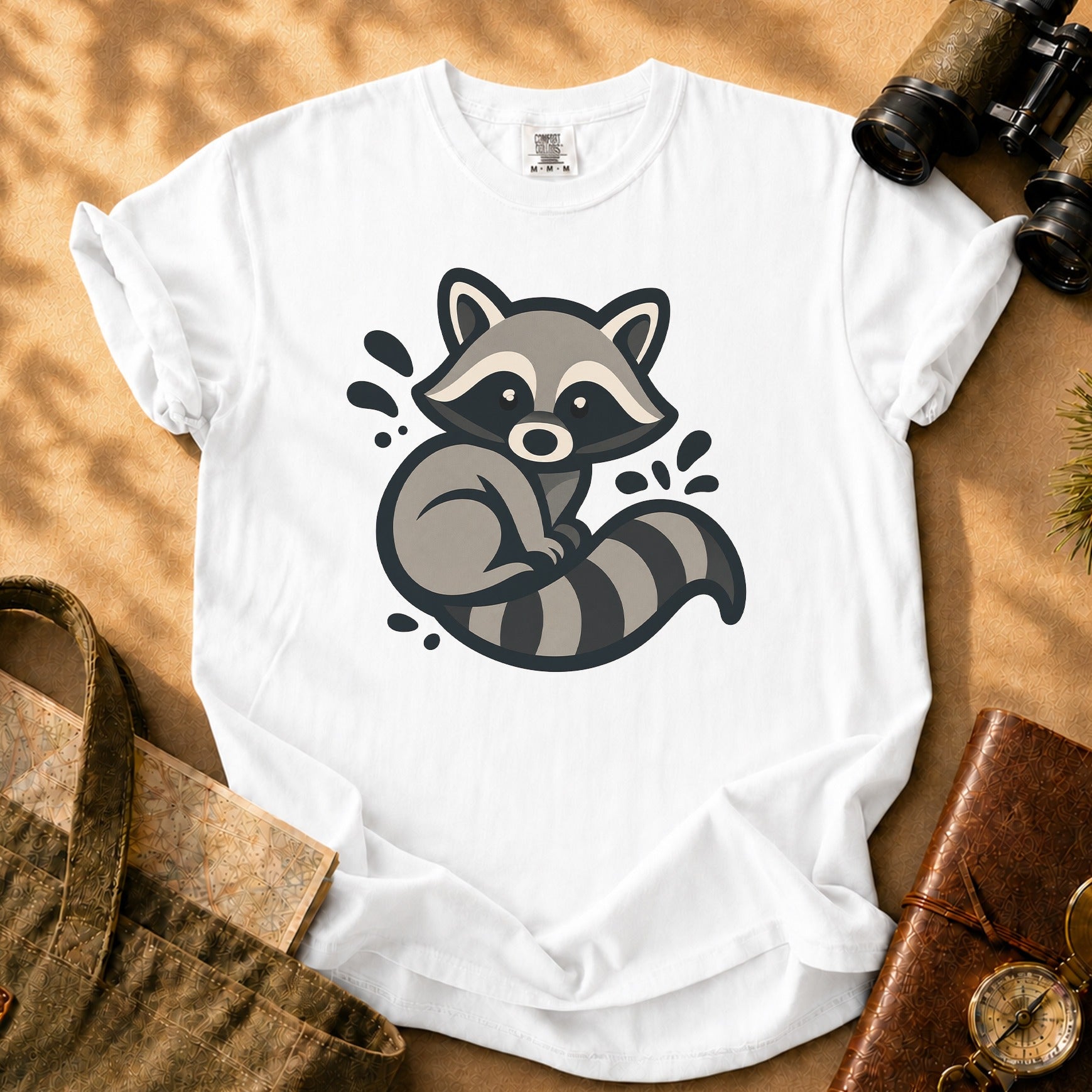 Cute Raccoon Graphic Tee - White