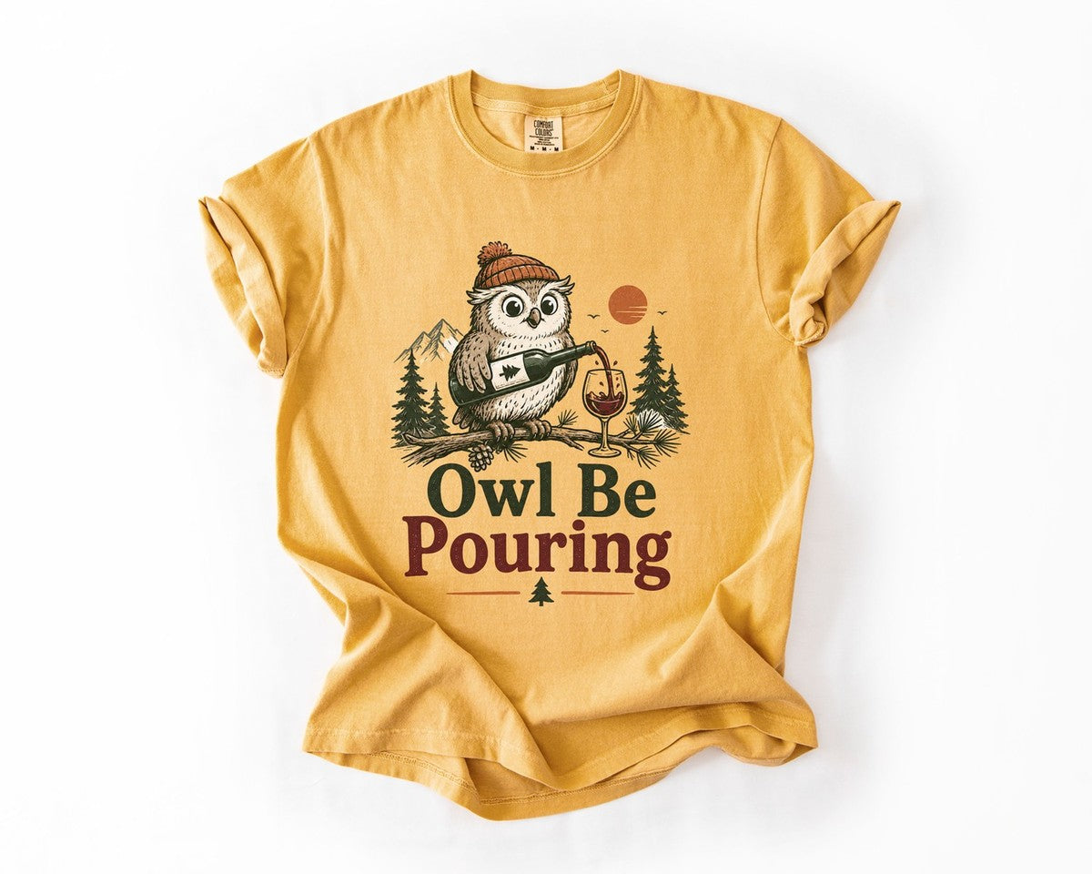 Owl Be Pouring Tee - Mustard