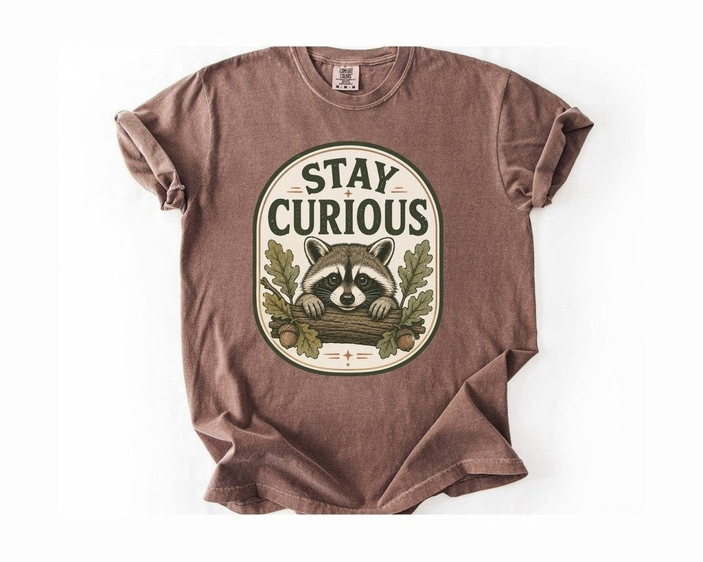 Stay Curious Raccoon T-Shirt - Espresso
