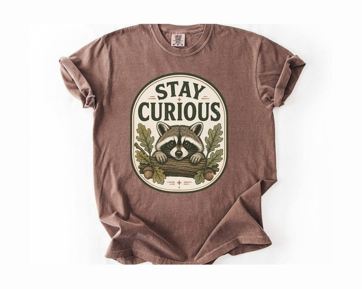 Stay Curious Raccoon T-Shirt - Espresso