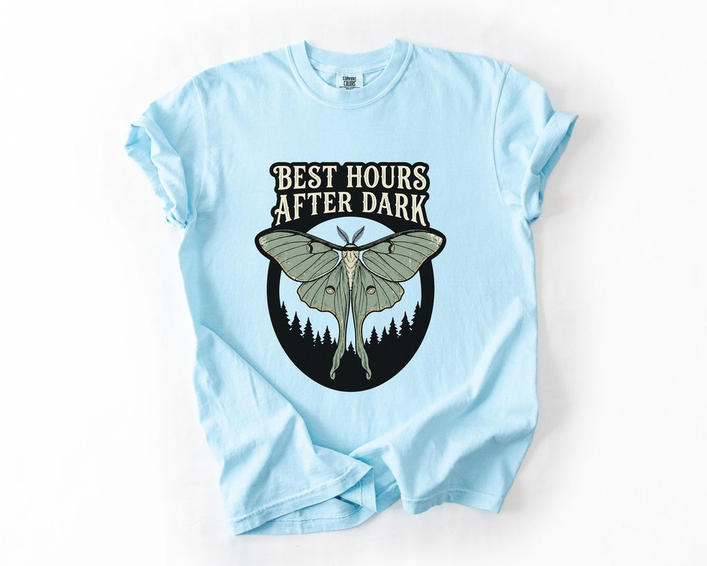 Best Hours After Dark Moth Tee - Chambray