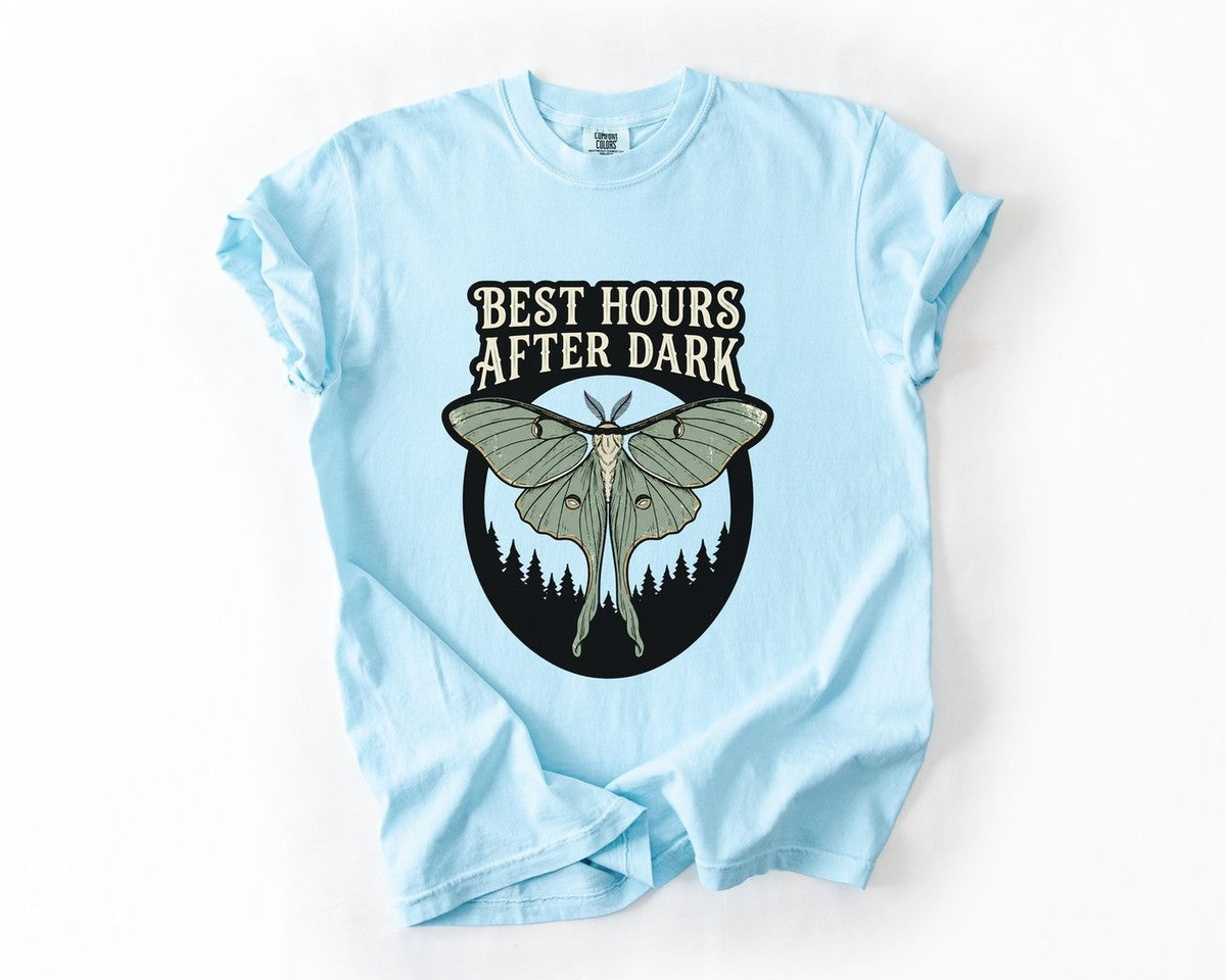 Best Hours After Dark Moth Tee - Chambray