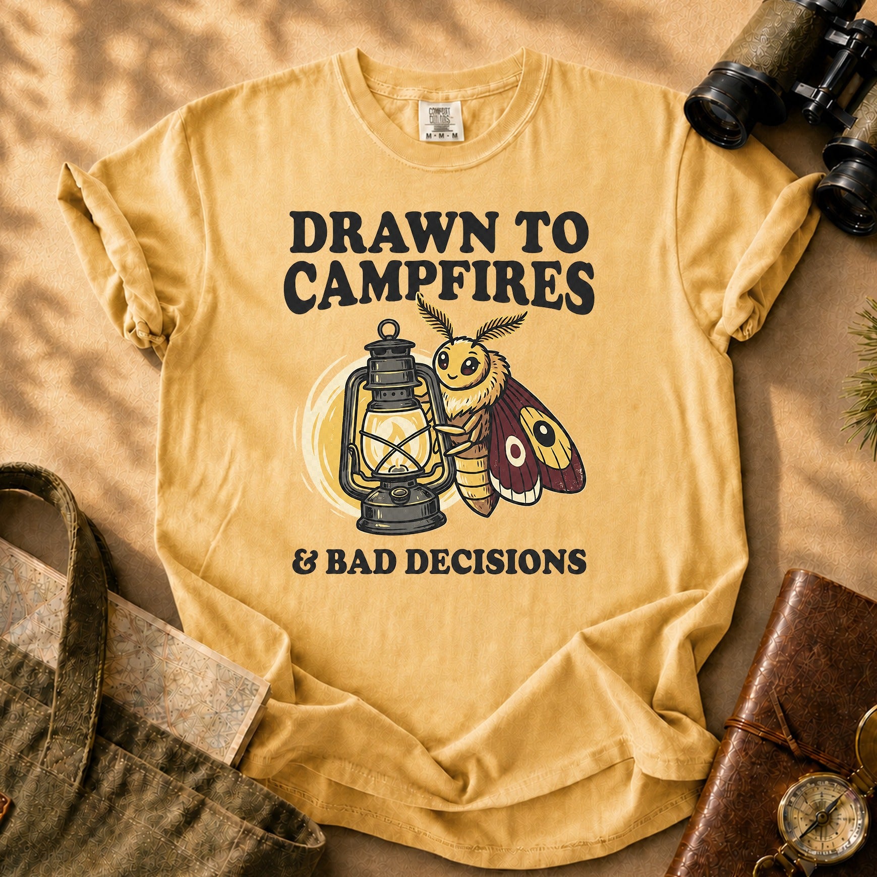 Drawn to Campfires and Bad Decisions Tee - Mustard