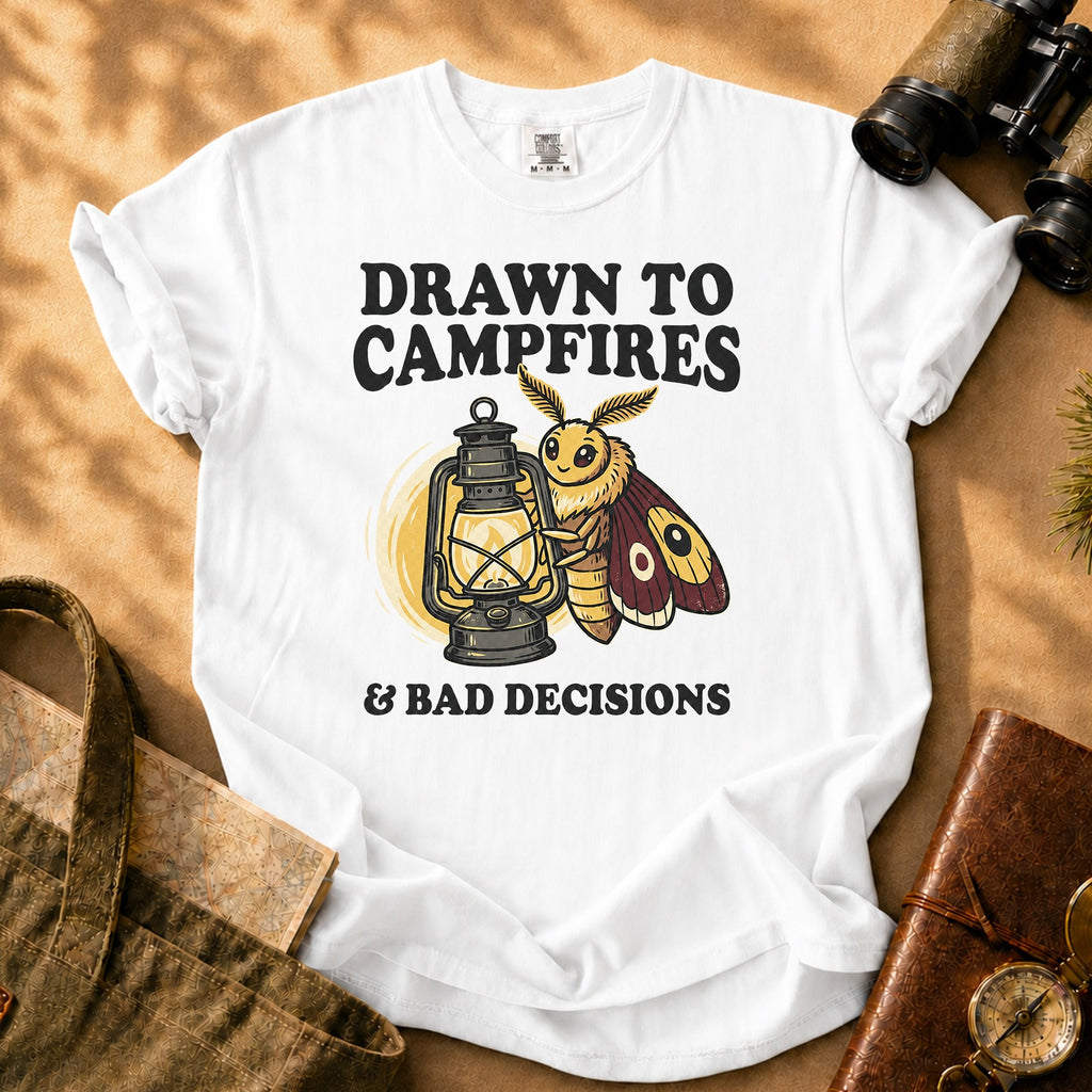 Drawn to Campfires and Bad Decisions Tee - White