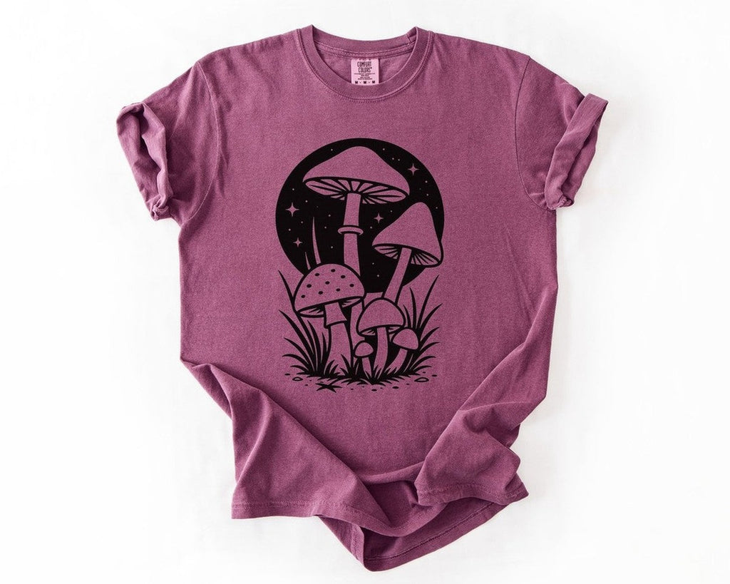 Mushroom Nightscape T-Shirt - Berry