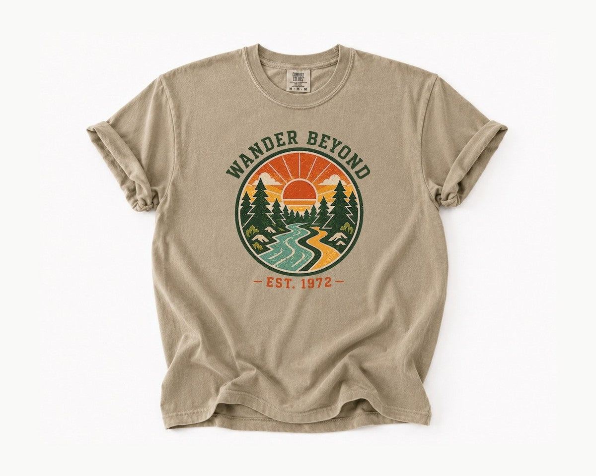 Wander Beyond Sunset River T-Shirt - Khaki