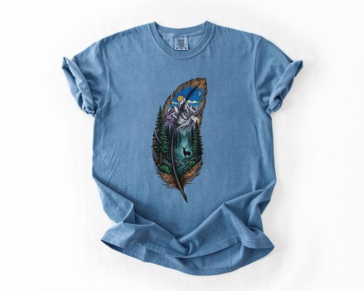 Feather Forest T-Shirt - Blue Jean