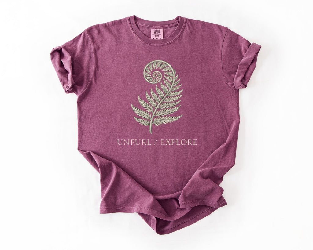 Fern Fiddlehead Unfurl Explore T-Shirt - Berry