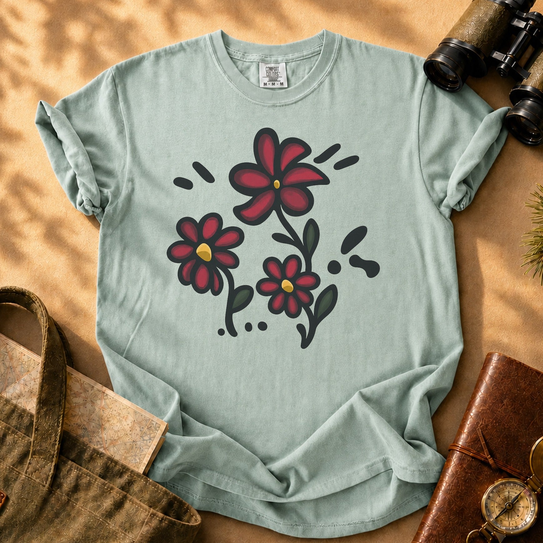 Red Wildflowers Doodle Tee - Bay