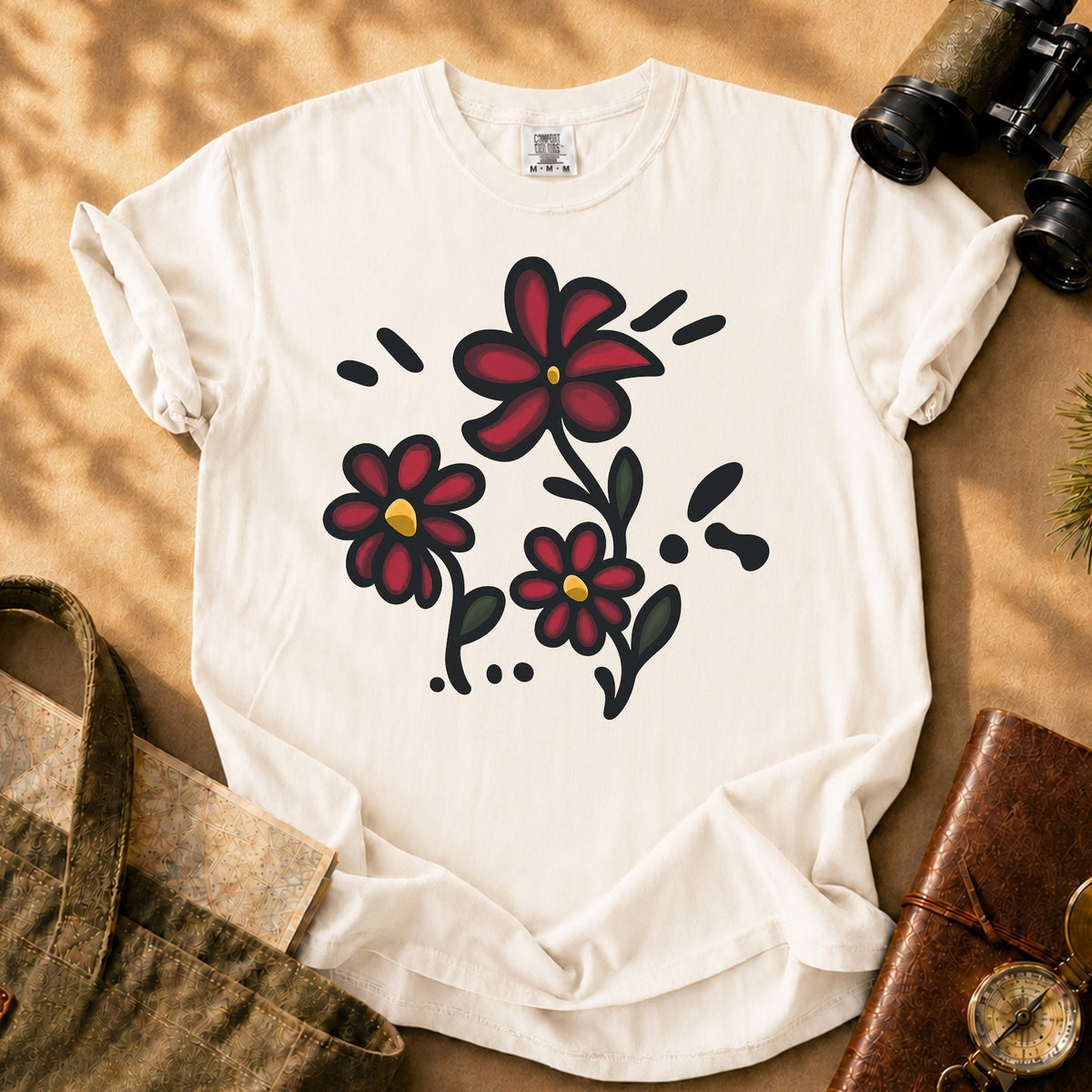 Red Wildflowers Doodle Tee - Ivory