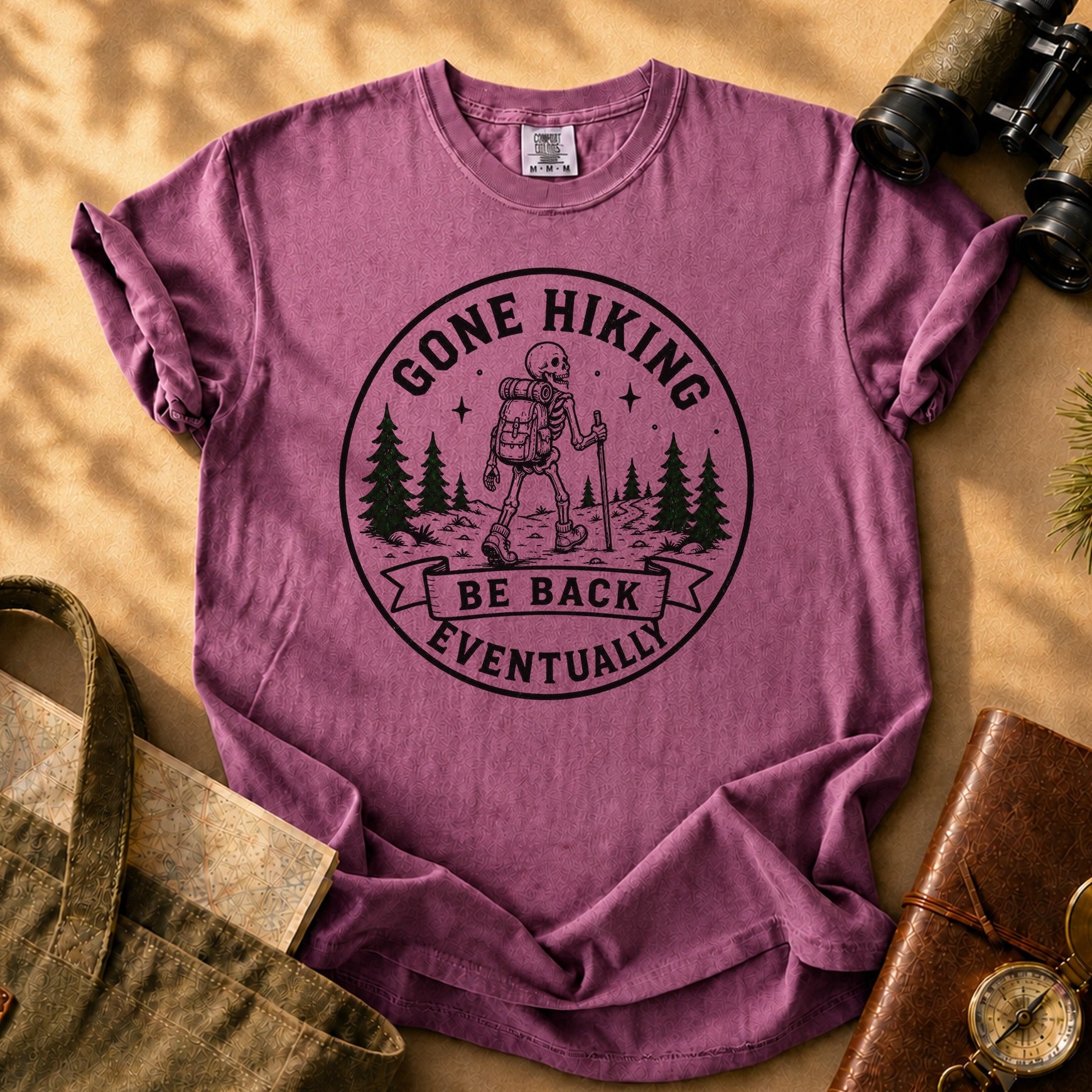 Gone Hiking Be Back Eventually Tee - Berry