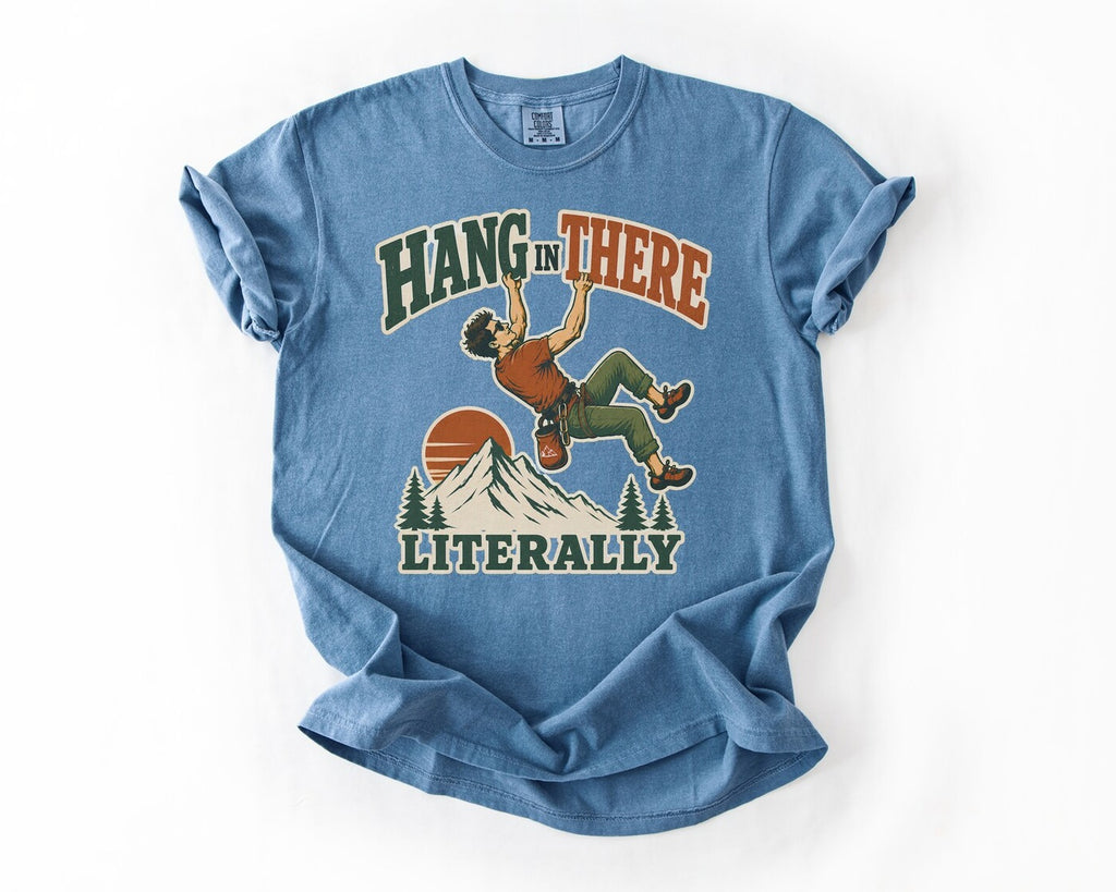 Hang In There Literally Climber T-Shirt - Blue Jean