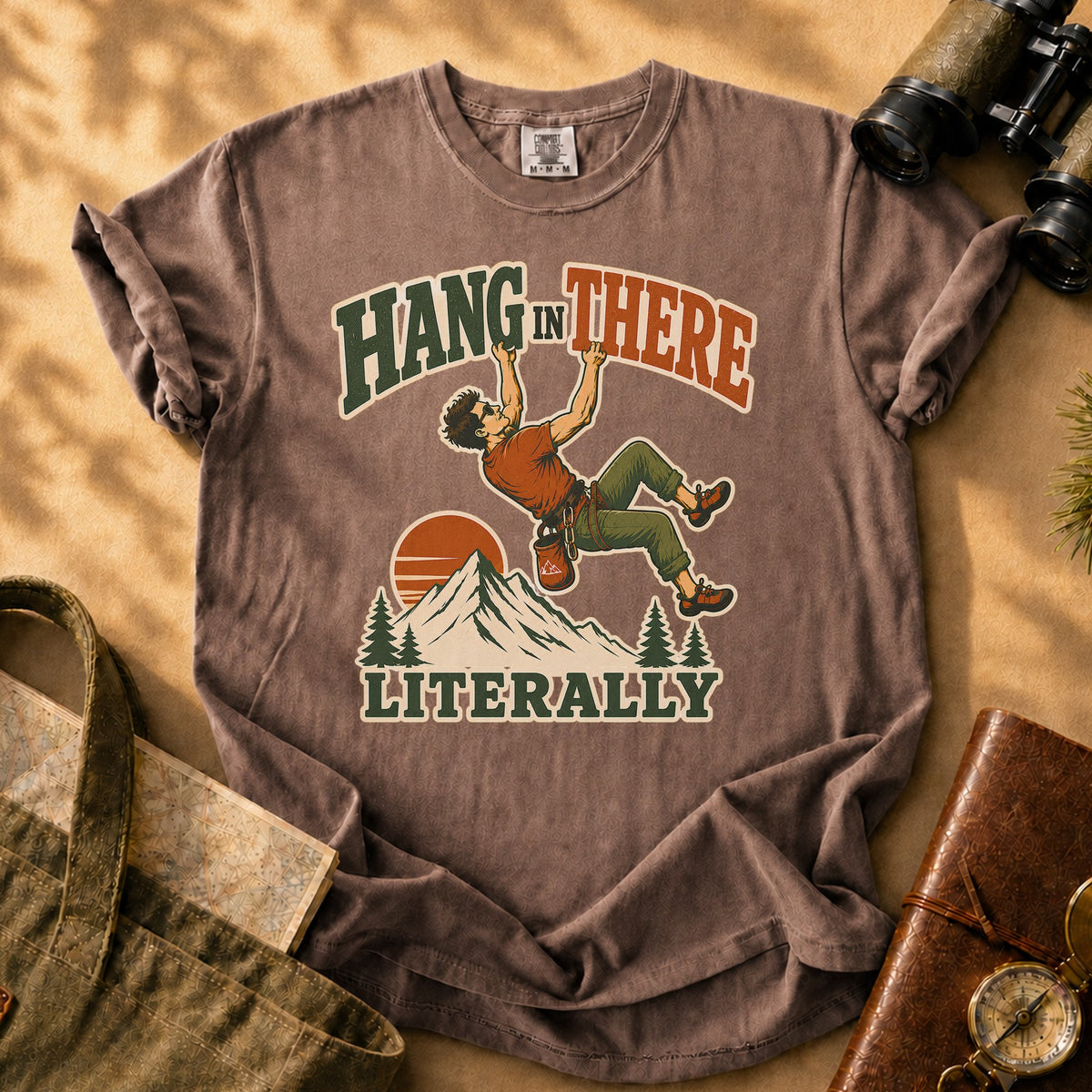 Hang In There Literally Climber Tee - Espresso