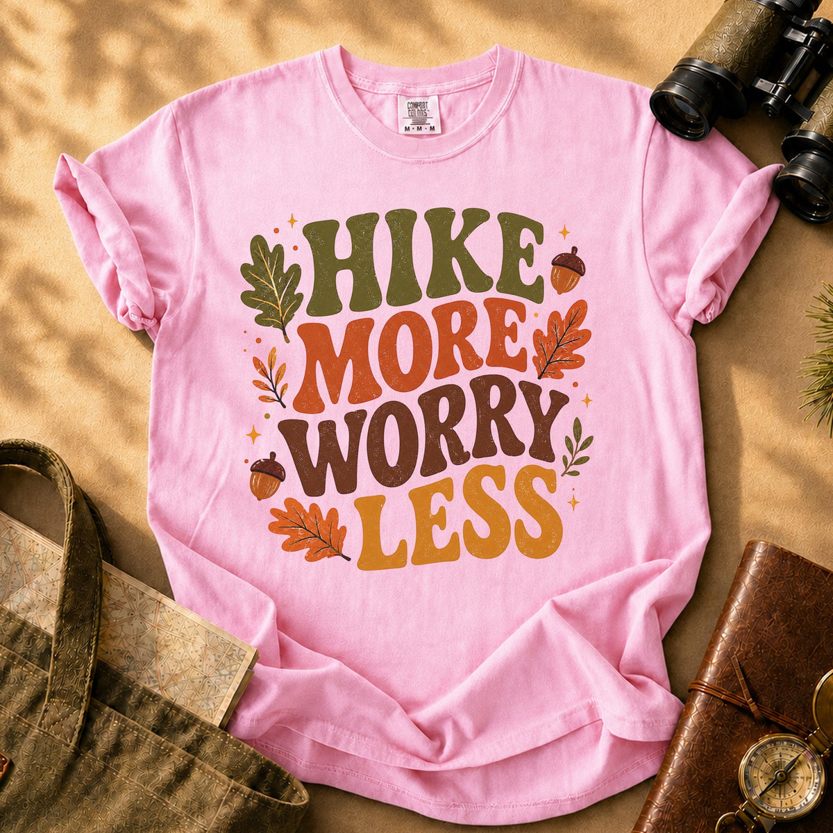 Hike More Worry Less (Fall Leaf) Tee - Blossom