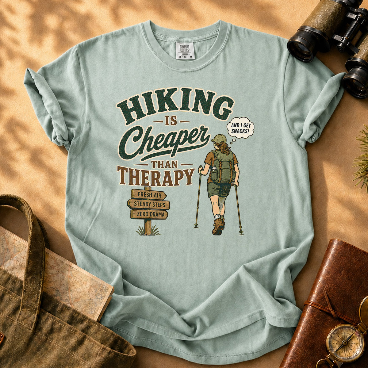 Hiking Is Cheaper Than Therapy Tee - Bay