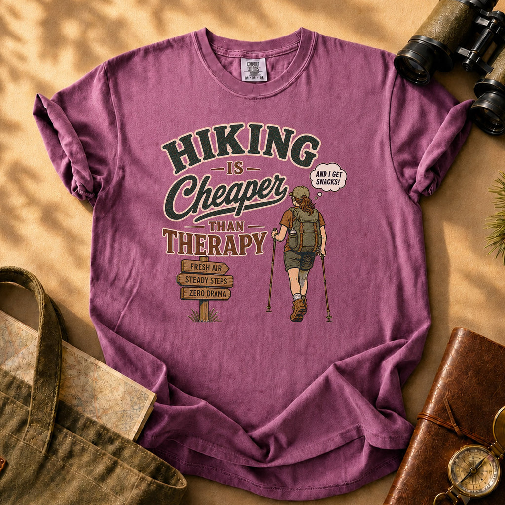 Hiking Is Cheaper Than Therapy Tee - Berry