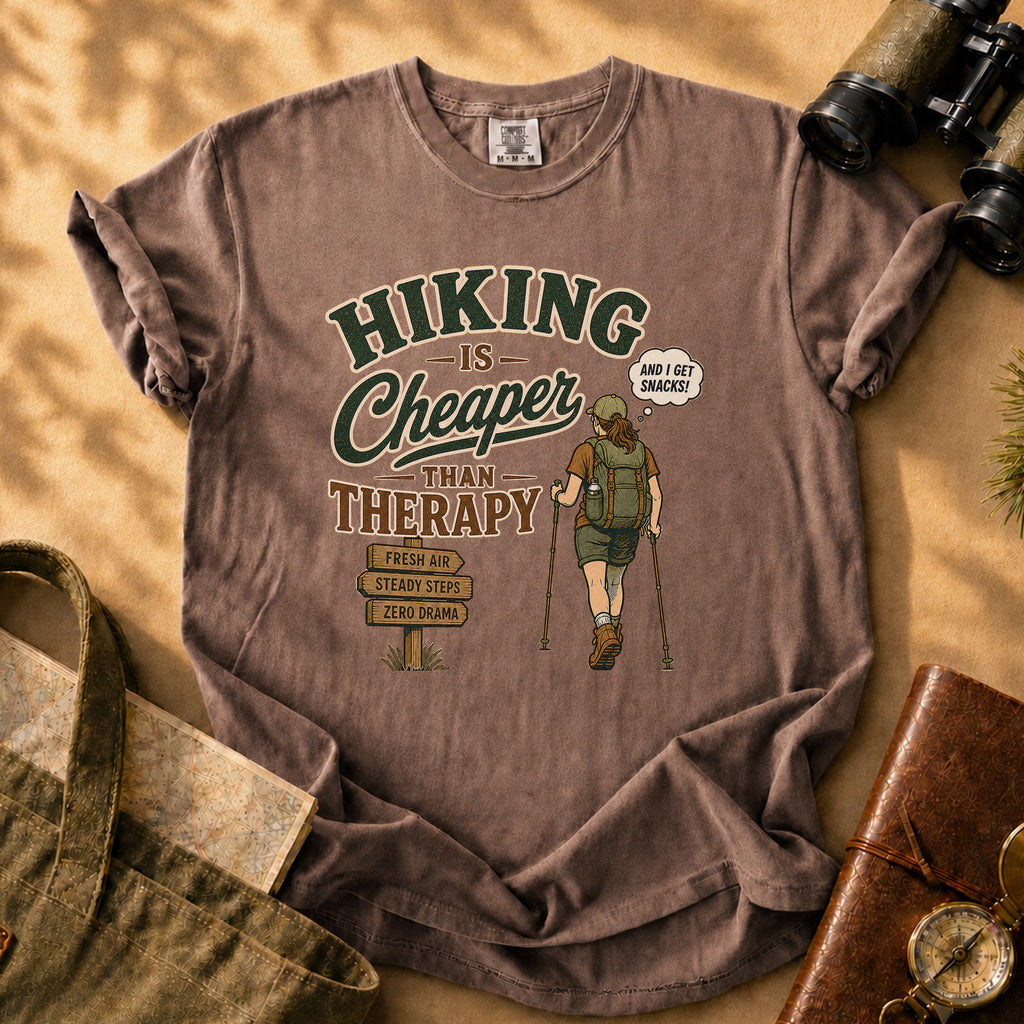 Hiking Is Cheaper Than Therapy Tee - Espresso