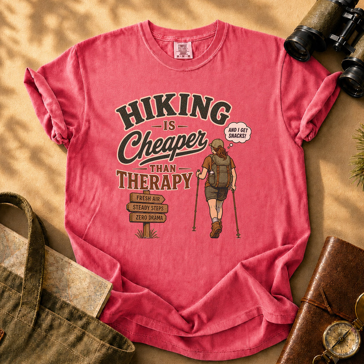 Hiking Is Cheaper Than Therapy Tee - Watermelon
