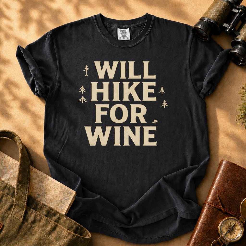 I Will Hike For Wine Tee - Black