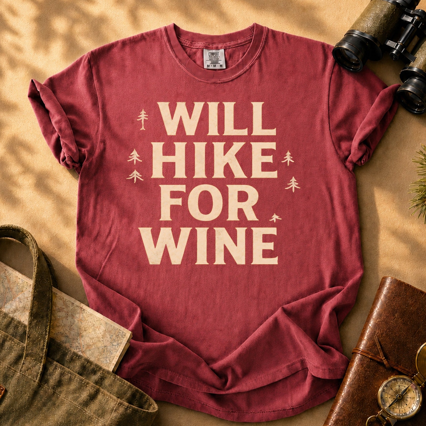 I Will Hike For Wine Tee - Brick