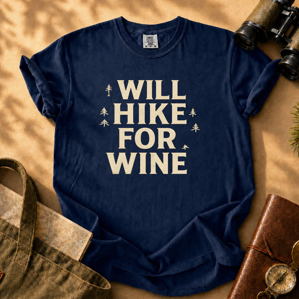 I Will Hike For Wine Tee - True Navy