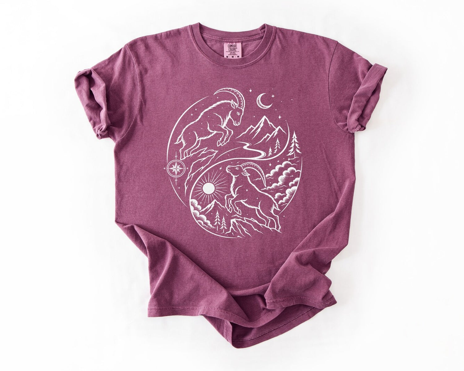 Mountain Goat Yin Yang T-Shirt - Berry