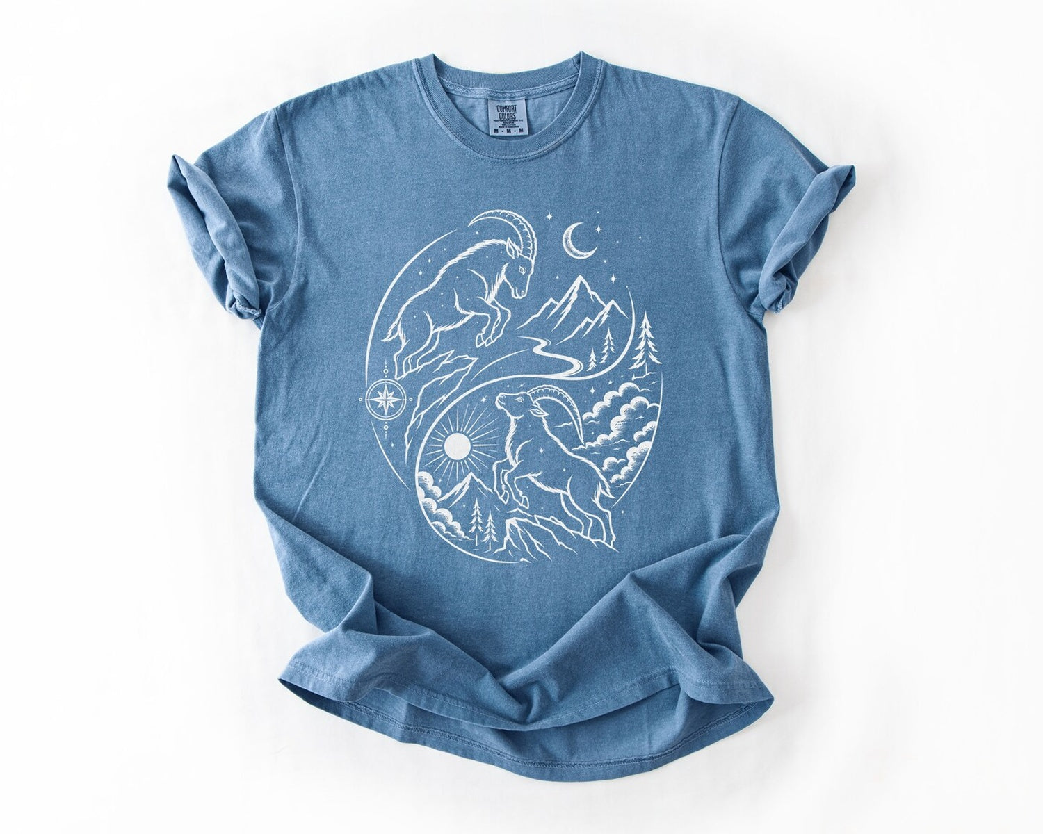 Mountain Goat Yin Yang T-Shirt - Blue Jean