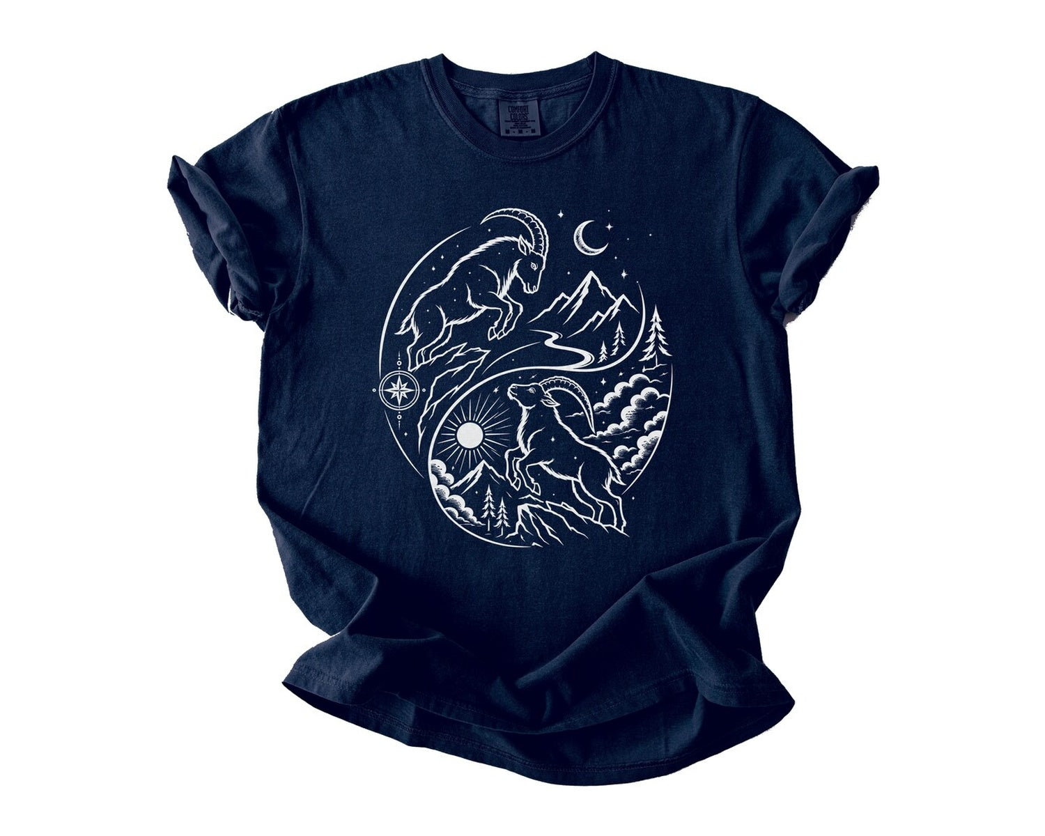 Mountain Goat Yin Yang T-Shirt - True Navy