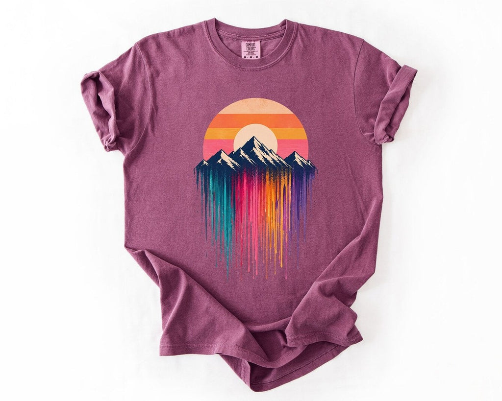 Mountain Sunset Drip T-Shirt - Berry