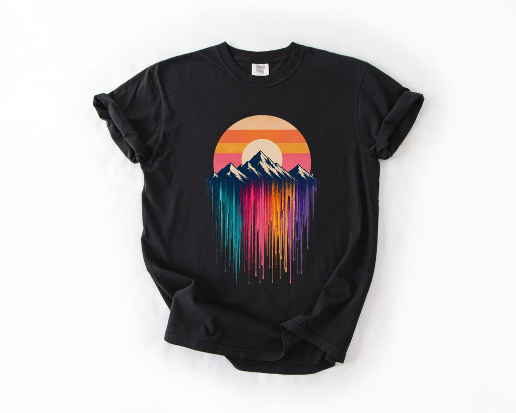 Mountain Sunset Drip T-Shirt - Black