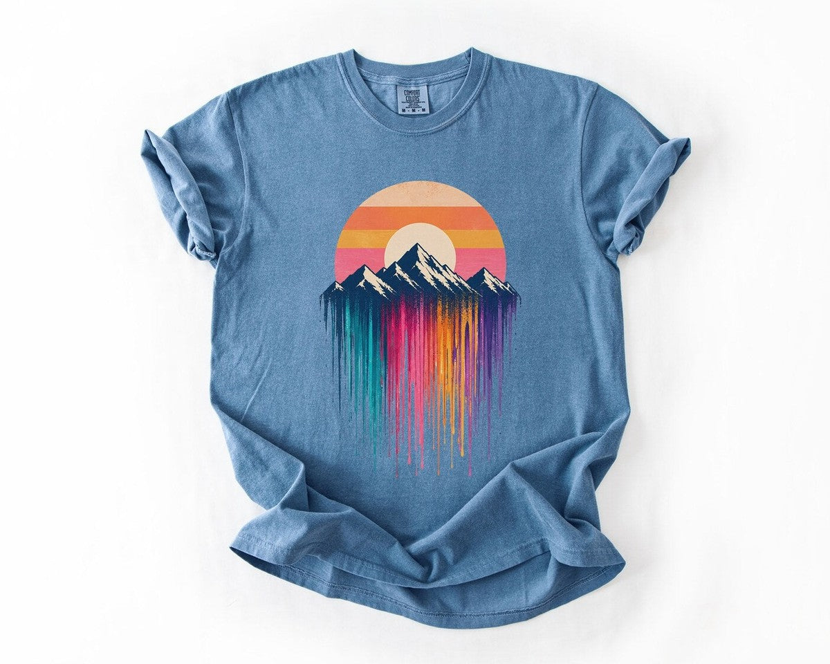 Mountain Sunset Drip T-Shirt - Blue Jean