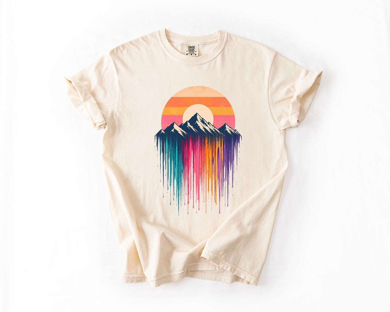 Mountain Sunset Drip T-Shirt - Ivory