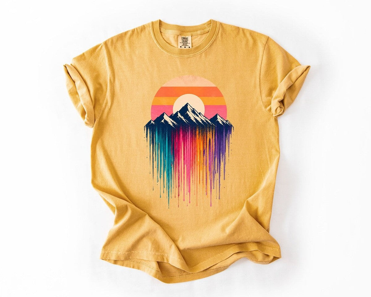 Mountain Sunset Drip T-Shirt - Mustard