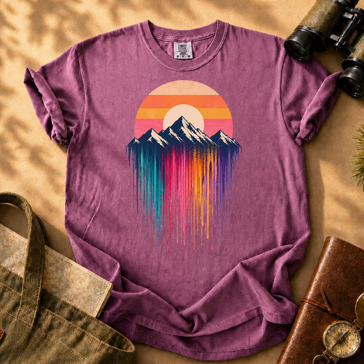 Mountain Sunset Drip Tee - Berry