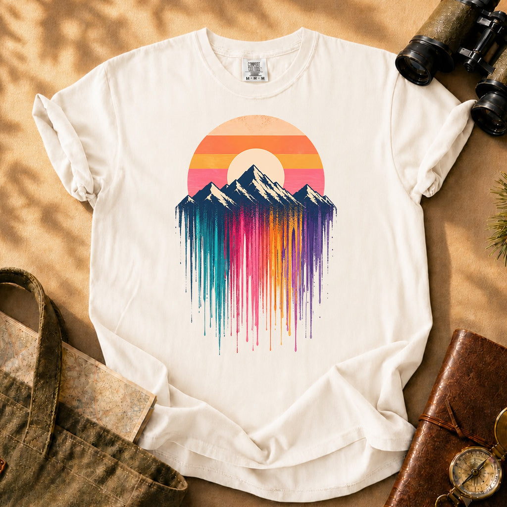 Mountain Sunset Drip Tee - Ivory