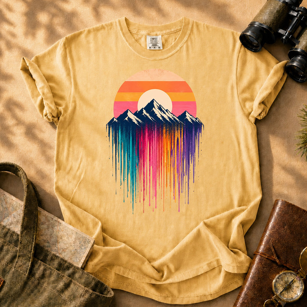 Mountain Sunset Drip Tee - Mustard