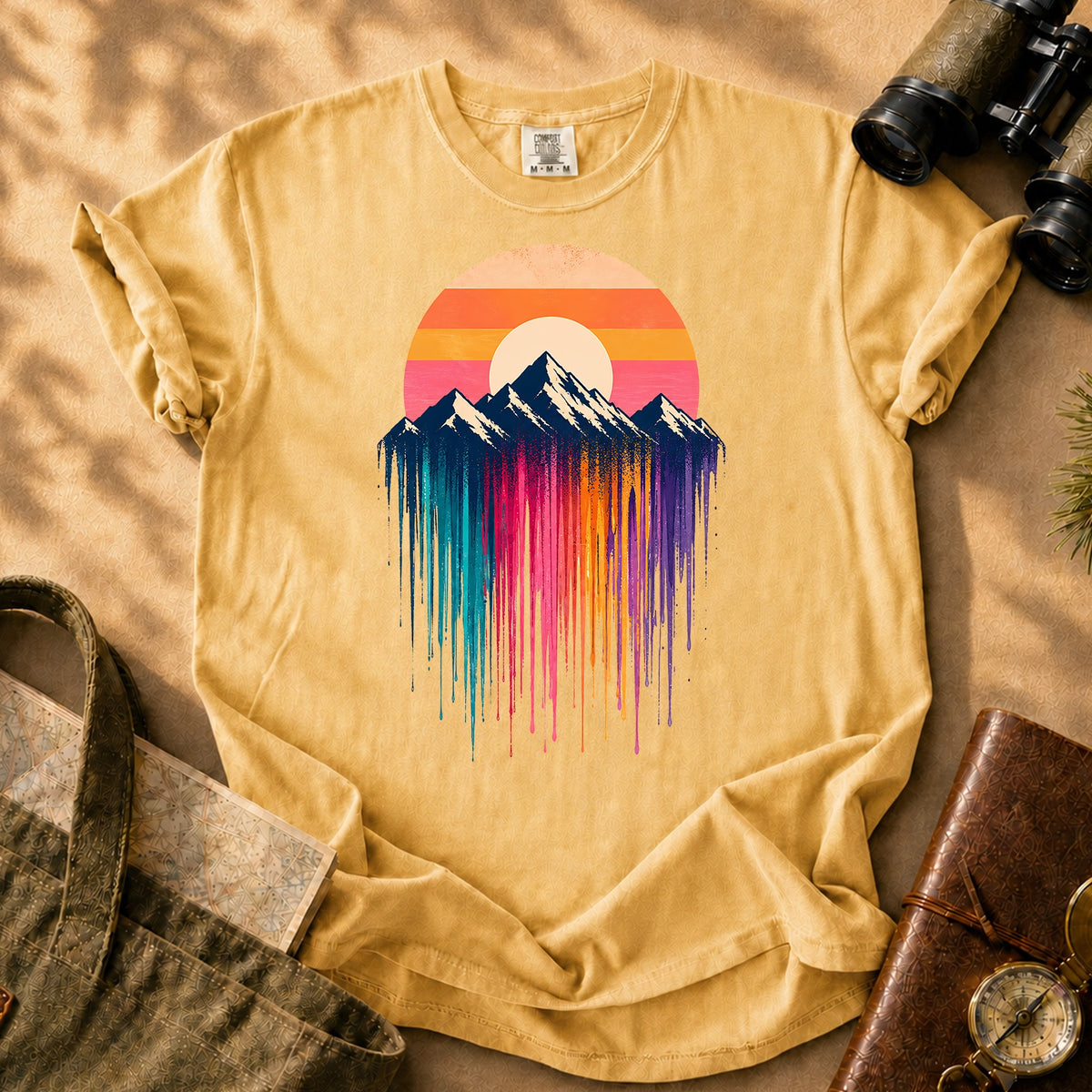 Mountain Sunset Drip Tee - Mustard