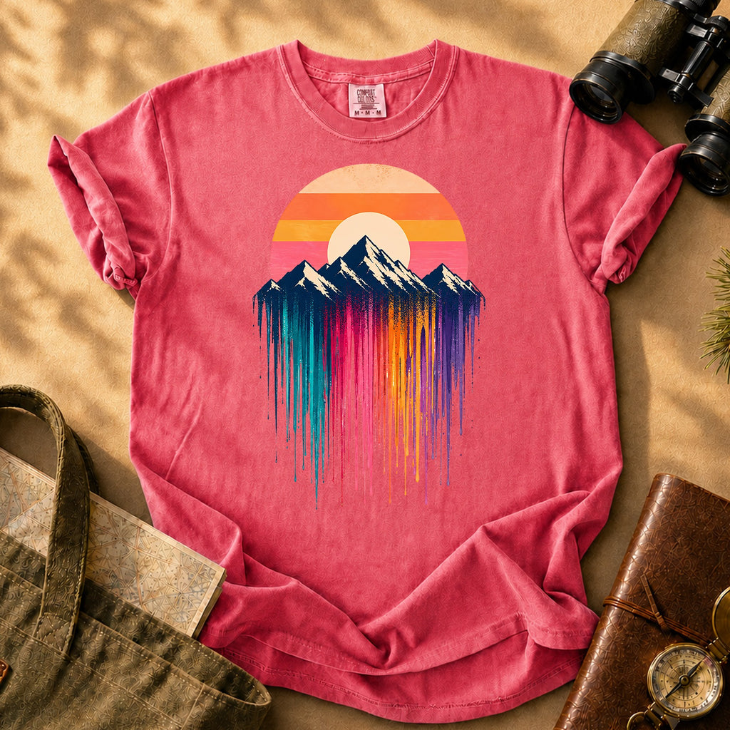 Mountain Sunset Drip Tee - Watermelon