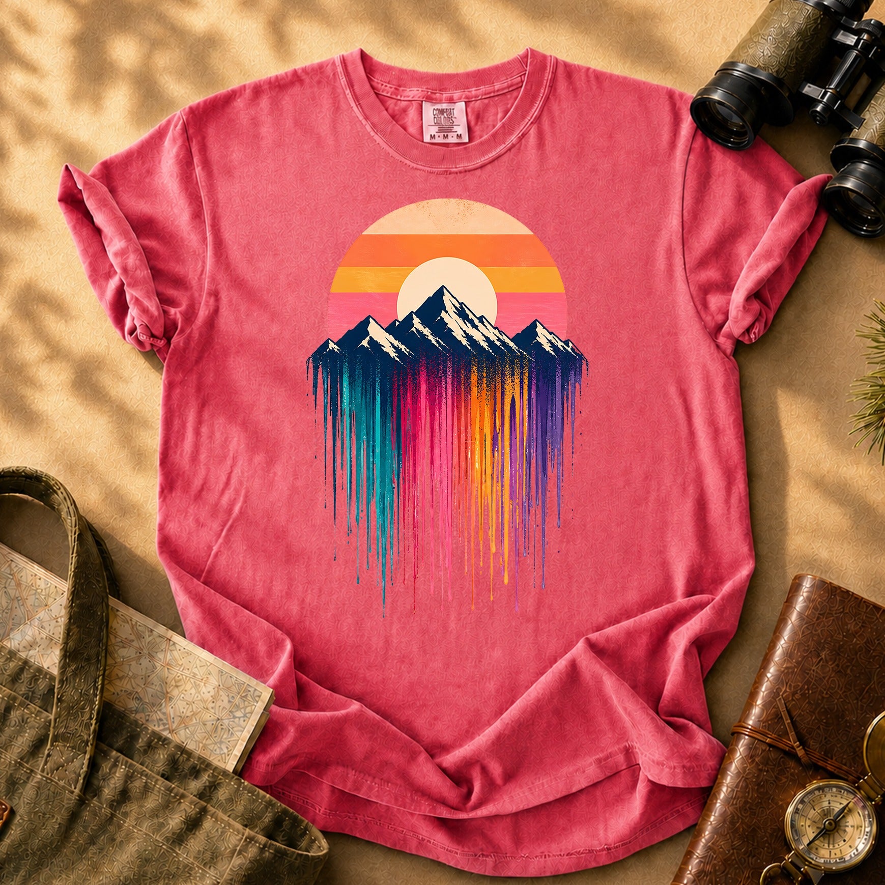 Mountain Sunset Drip Tee - Watermelon