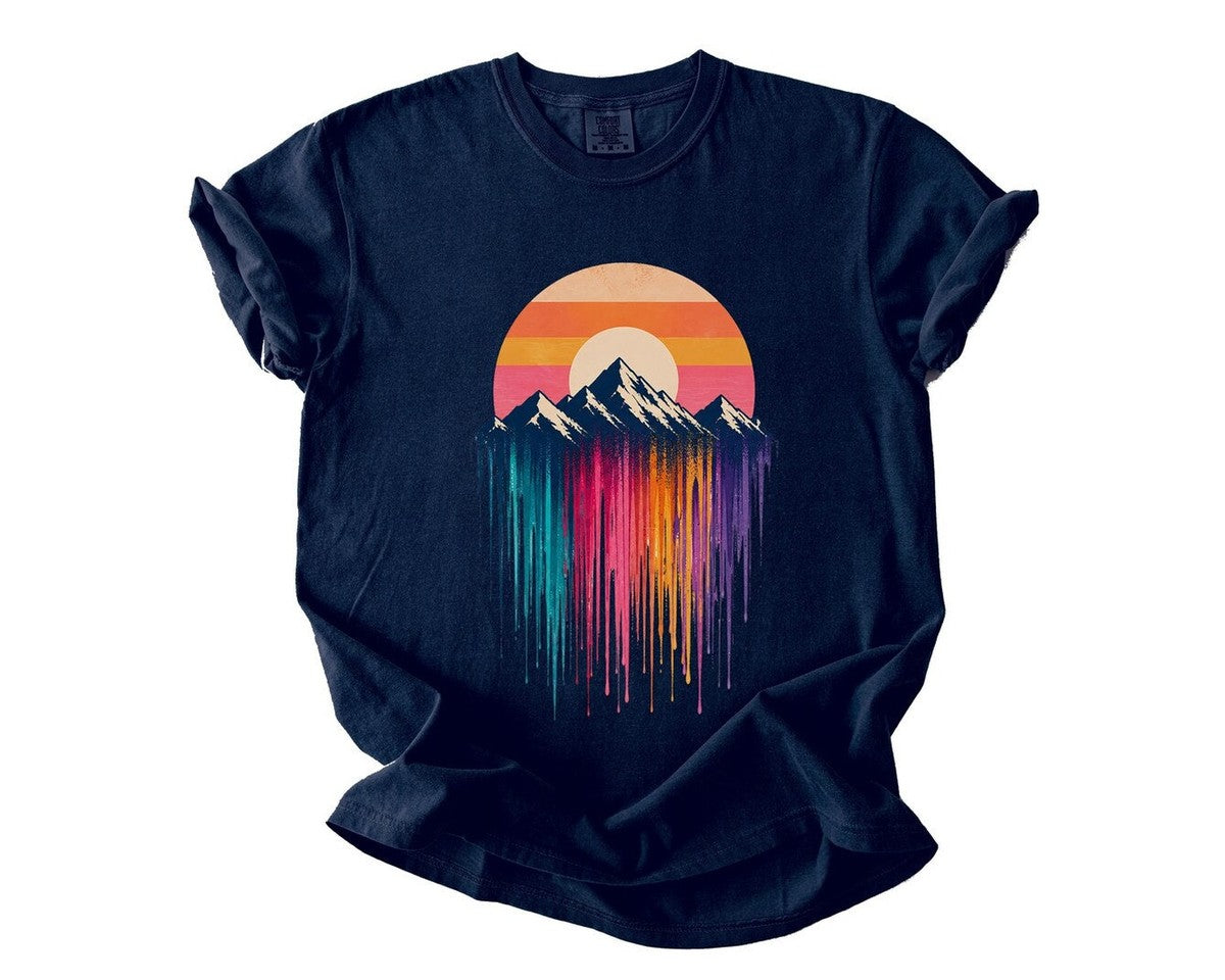 Mountain Sunset Drip T-Shirt - True Navy