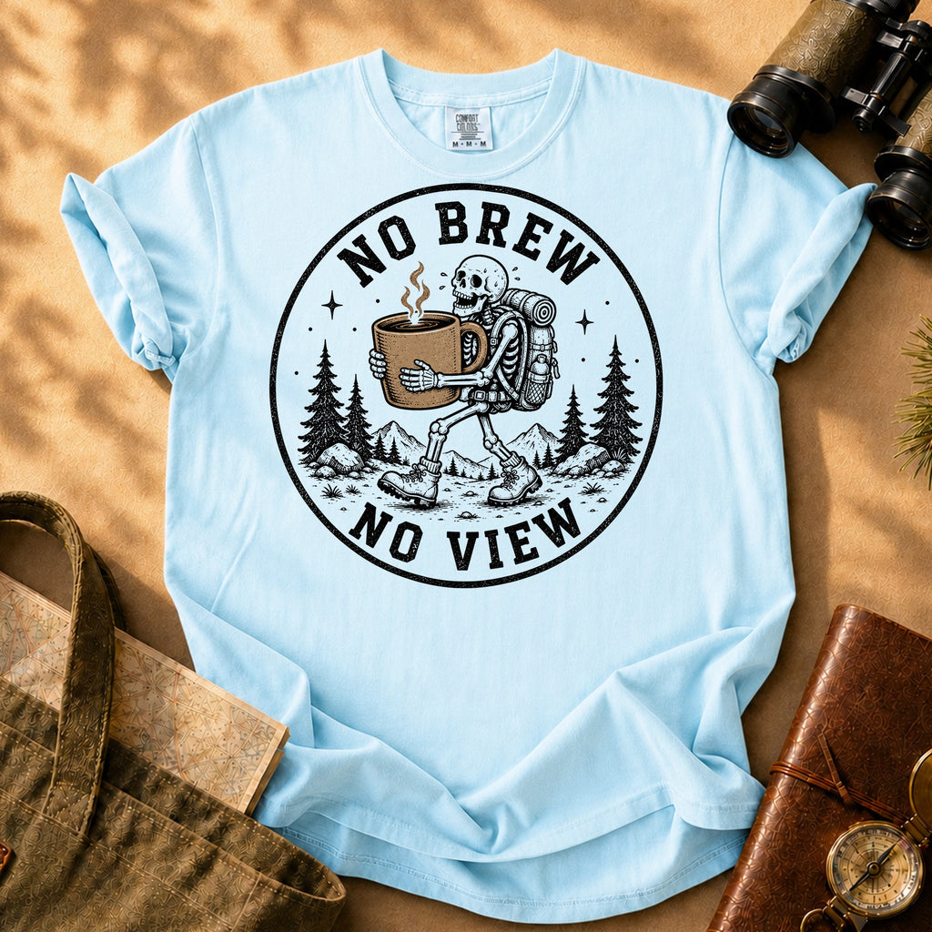 No Brew No View - Skeleton Tee - Chambray