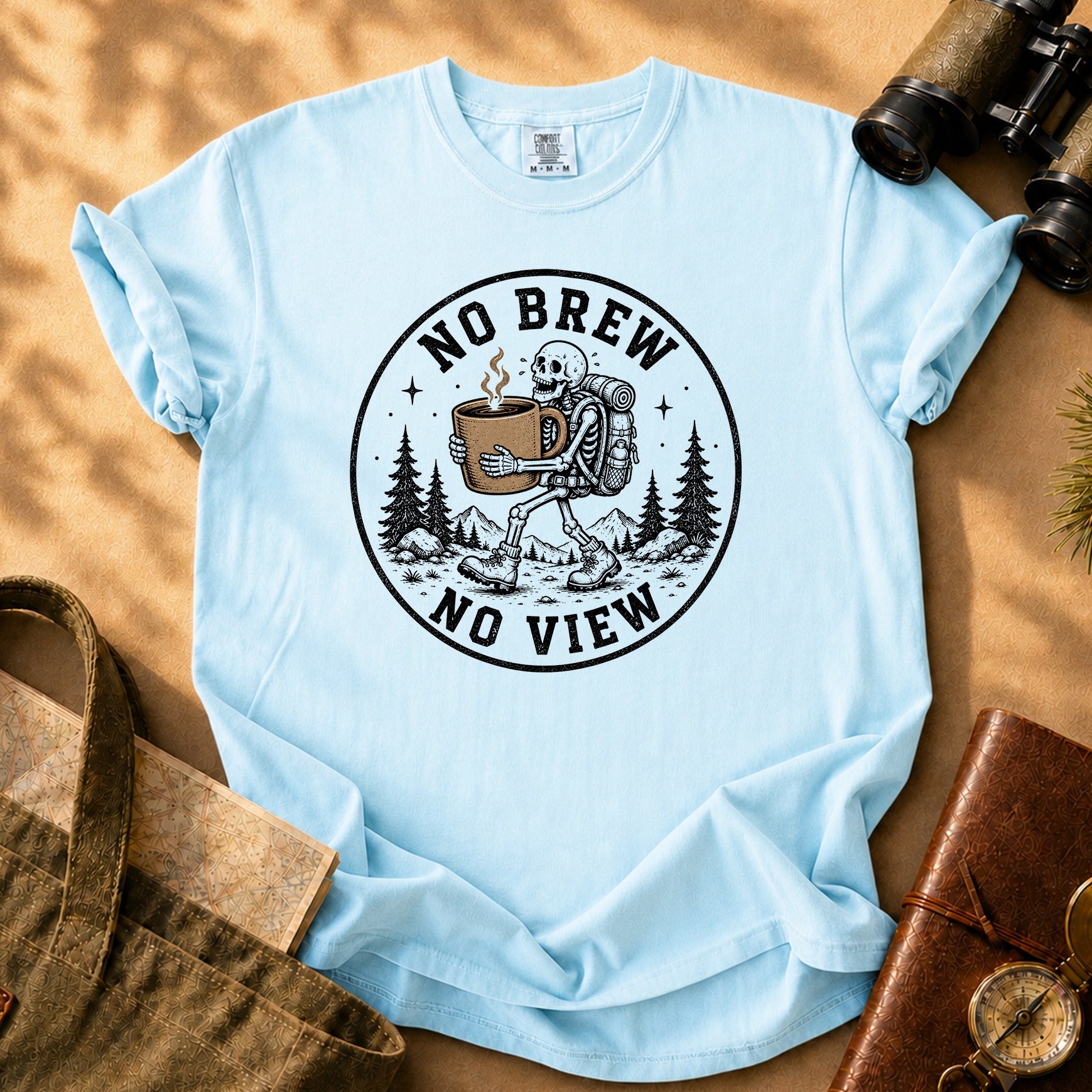 No Brew No View - Skeleton Tee - Chambray
