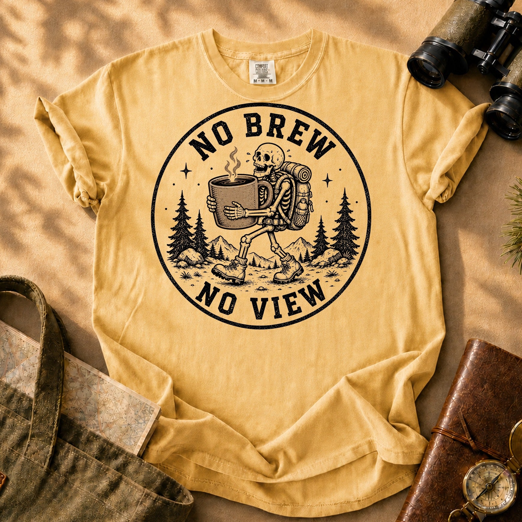 No Brew No View - Skeleton Tee - Mustard