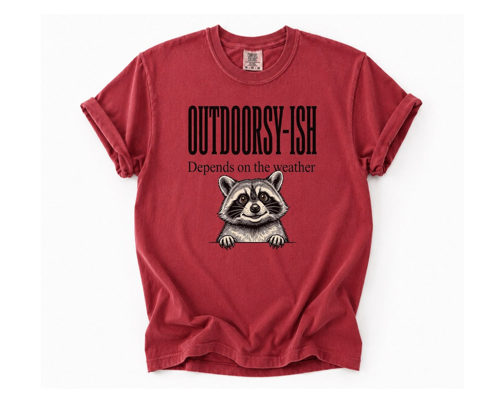 Outdoorsy-ish Raccoon T-Shirt - Brick