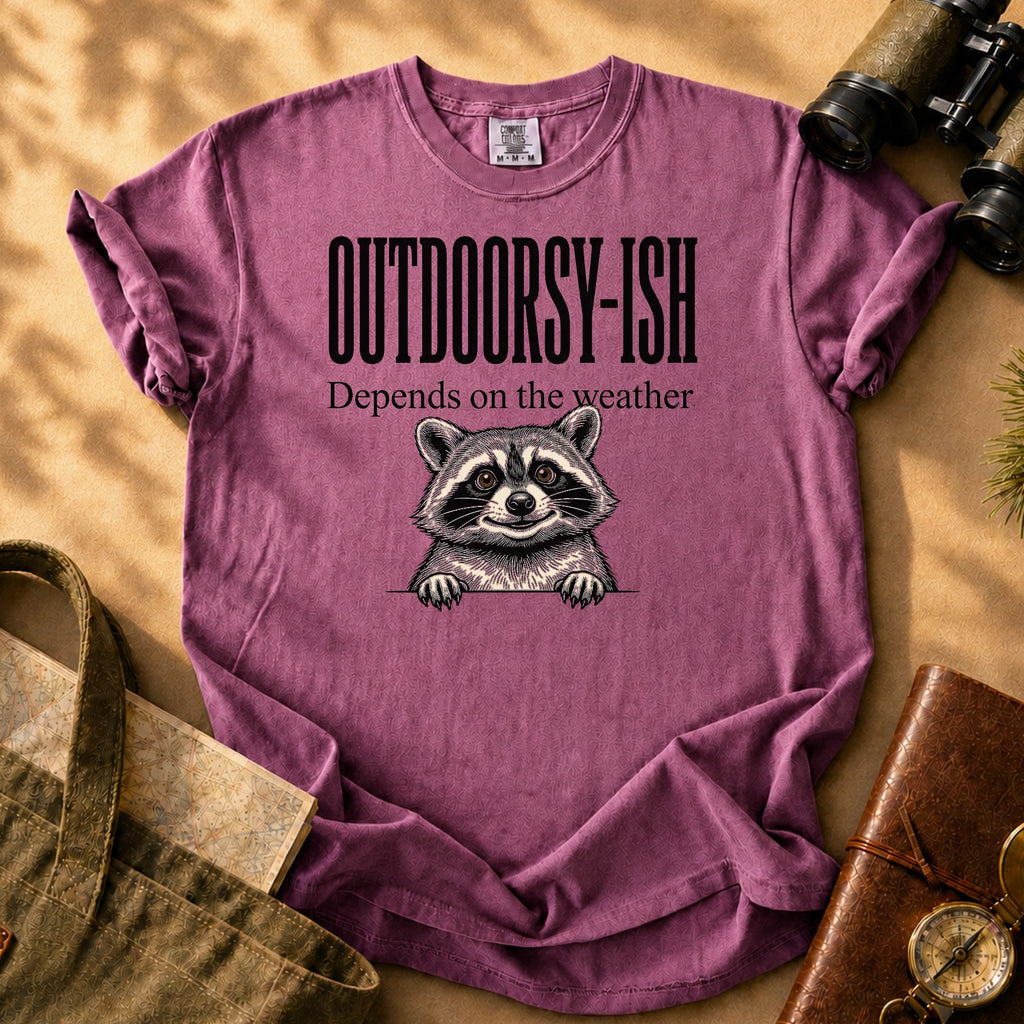 Outdoorsy-ish Raccoon Tee - Berry