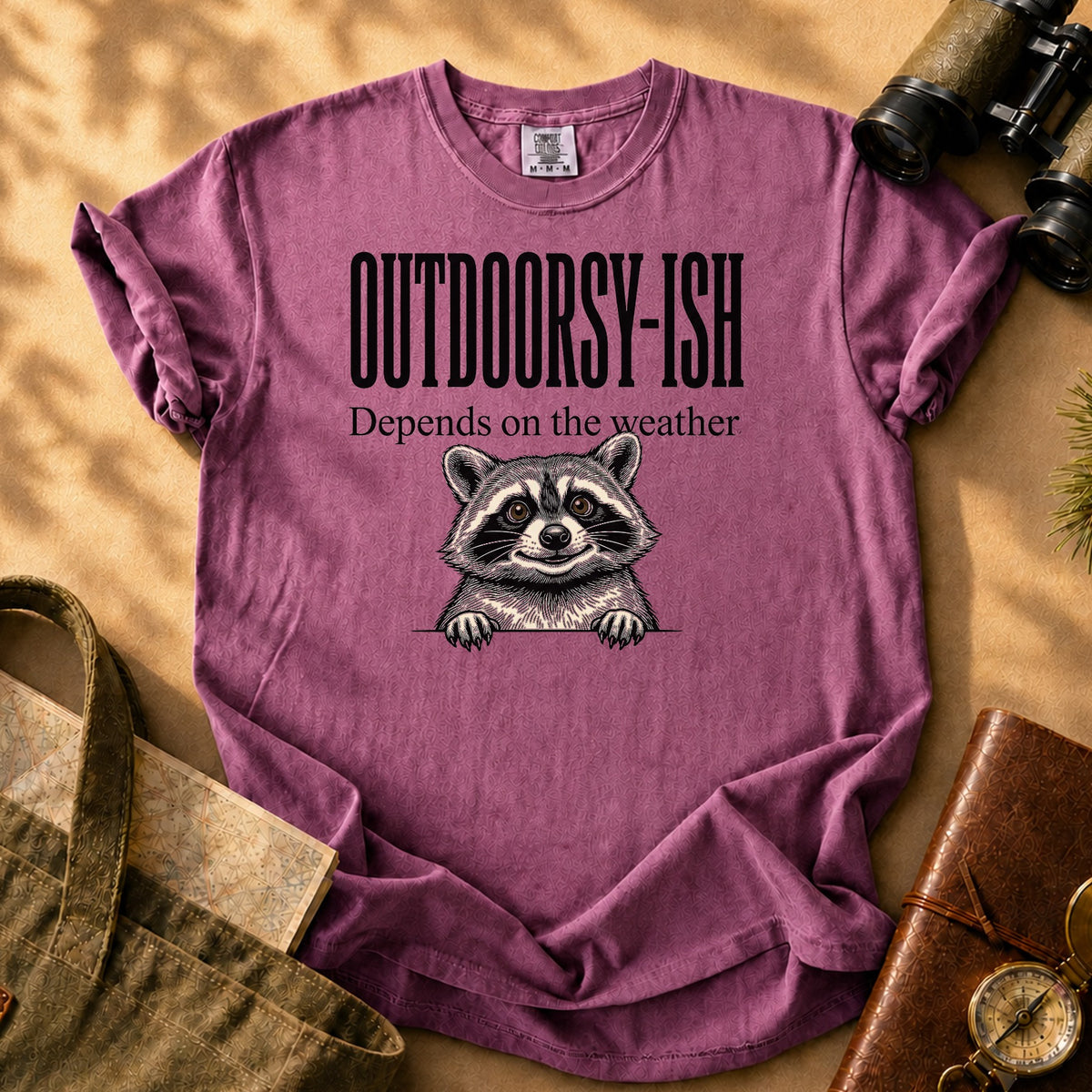 Outdoorsy-ish Raccoon Tee - Berry